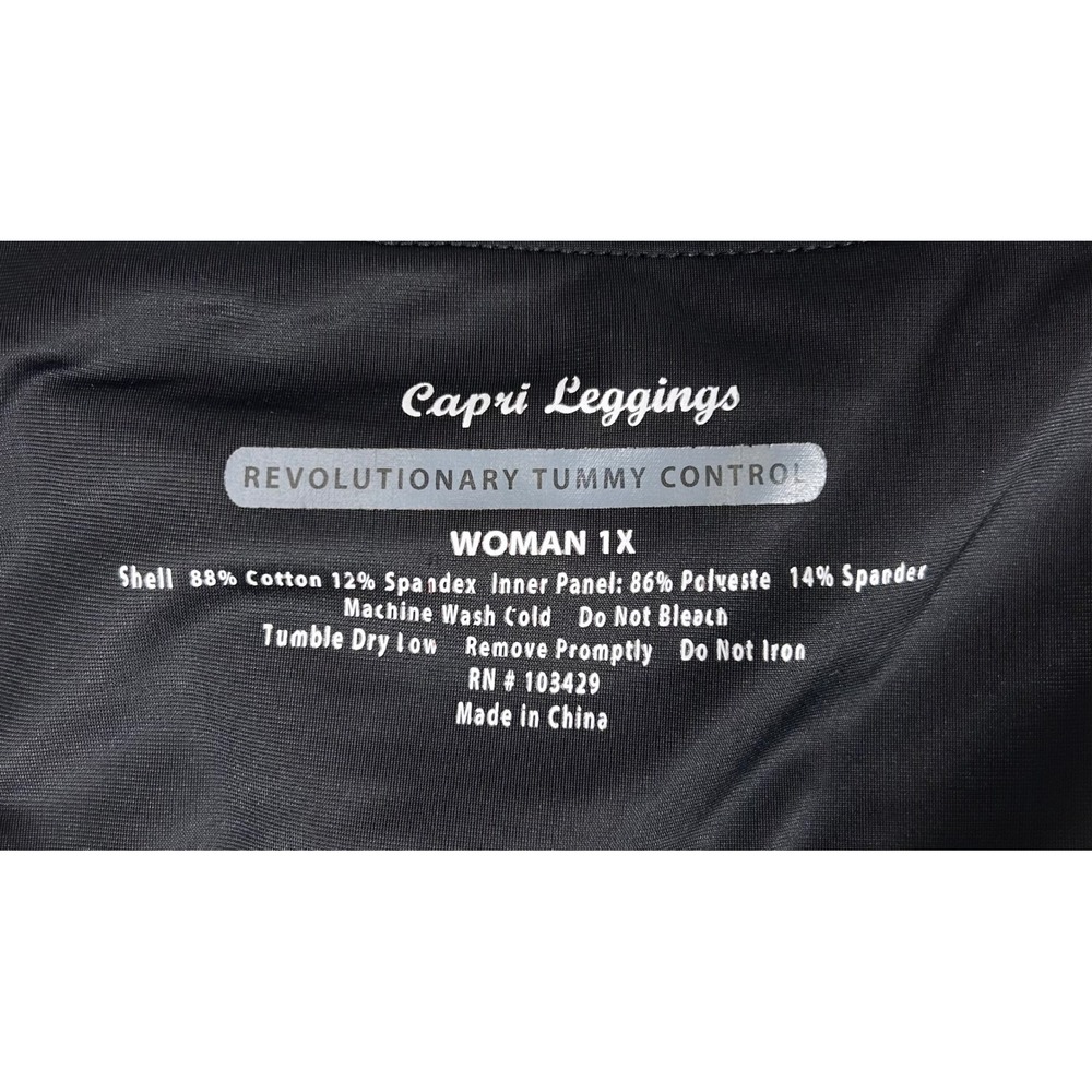 Revolutionary Tummy Control Floral Capri Leggings Womens 1X Pink Black Plus Size - Picture 5 of 5